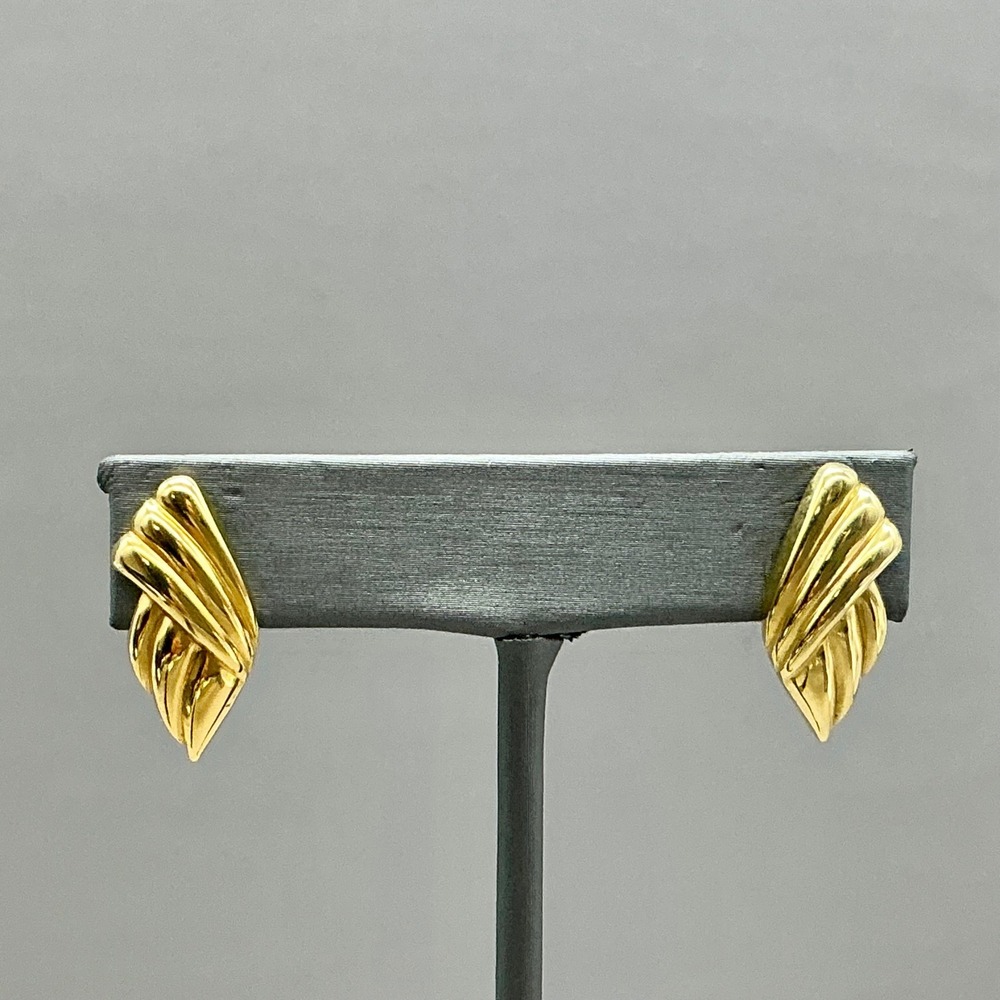 Monet Earrings Women Gold Tone Vintage Ribbed Fan Swirl Stud Jewelry Accessory